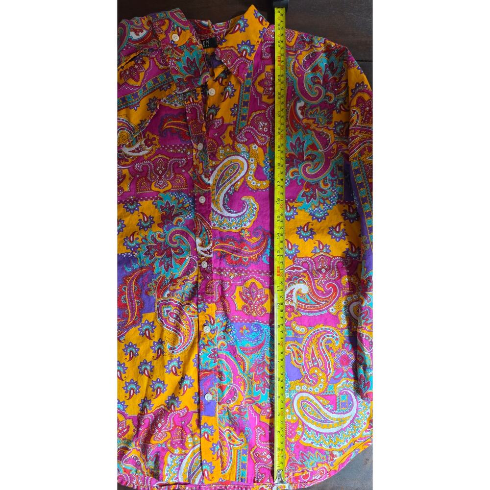 Lauren Ralph Lauren 100% Cotton Paisley Shirt L Bright Pink Orange Boho Coastal - Picture 7 of 9
